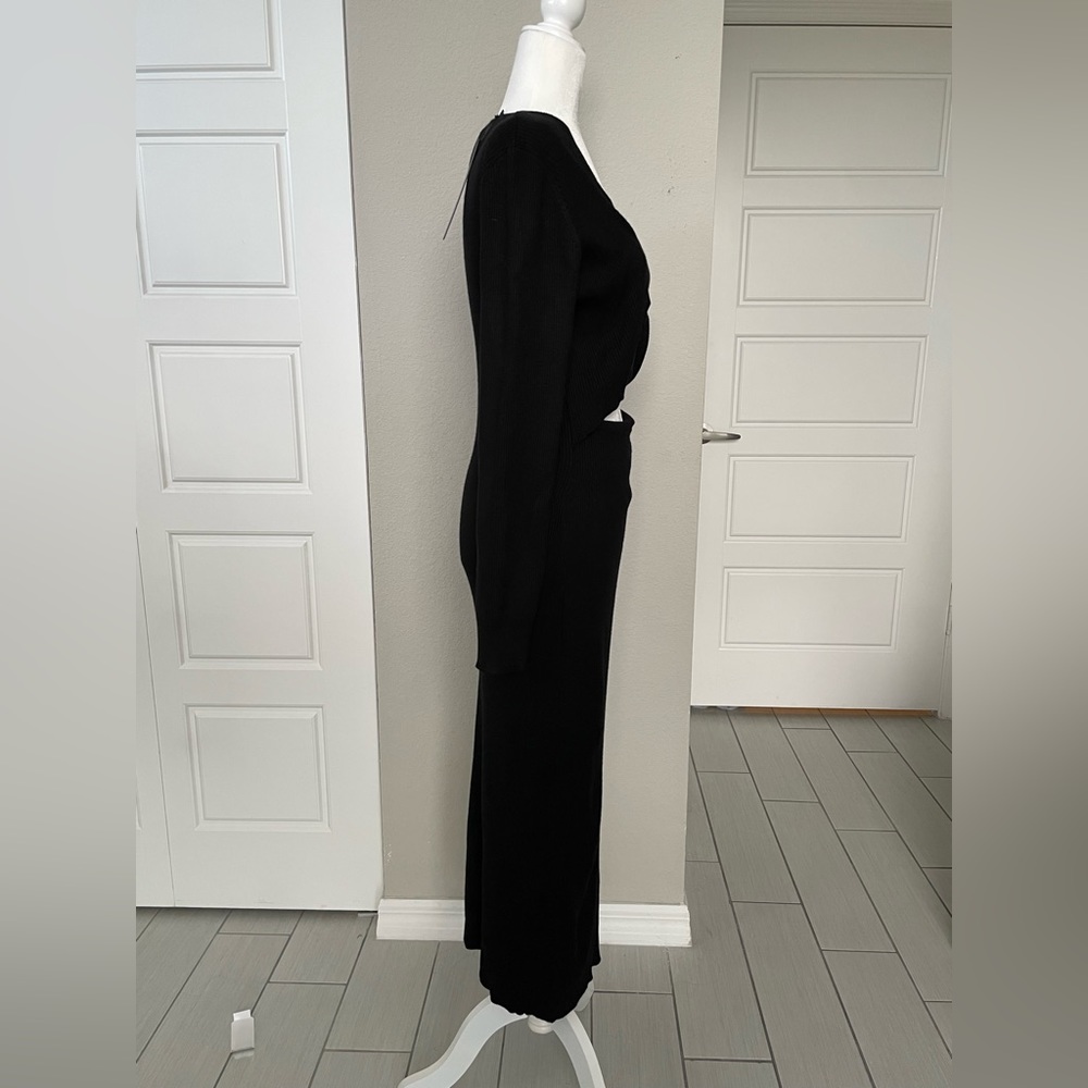 House of Harlow 1960 Black Knit Cutout Maxi Dress Long Sleeve Twist Front - Picture 7 of 9